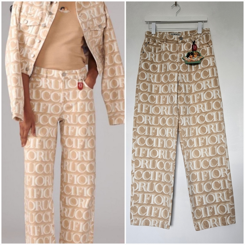 Nwt Fiorucci Italy Patti Ecru With White Lazer Monogram Jeans